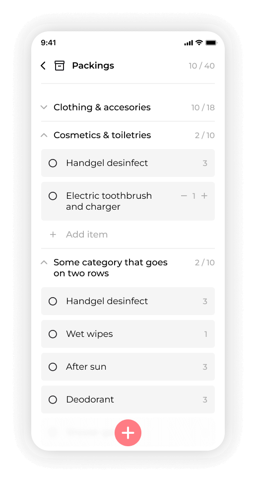 CheckandPack app showing a packing list